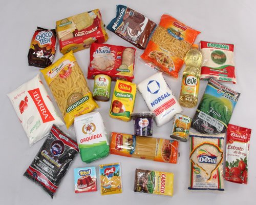 1 arroz 1kg, 2 pacotes de massa 1kg, 1 açucar 1kg, 2 azeite 900ml, kit papel higienico 5und, kit papel.